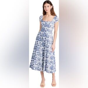 STAUD Midi Short Sleeve Blue Toile Dress Size 10 EUC